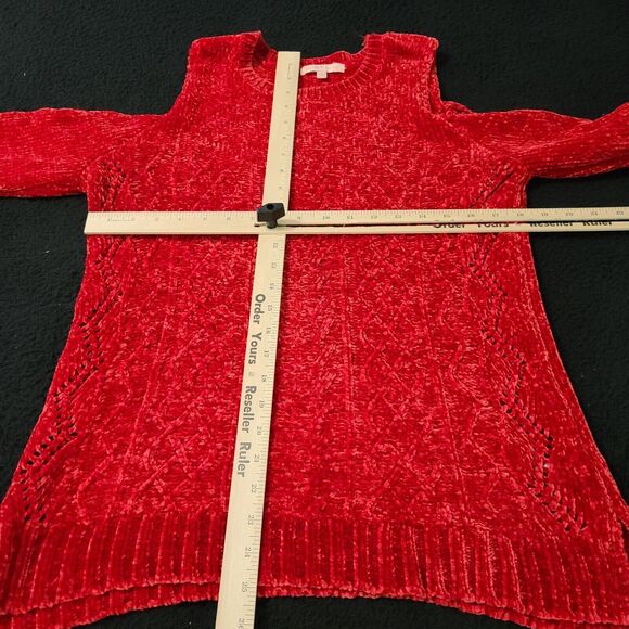 Gibson Latimer Womens Sweater Red Size S Polyester Long Sleeve Cold Shoulder - Picture 3 of 12